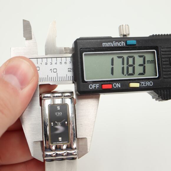 Vintage ESQ Womens Silver Tone 18mm Black Tank Watch 6.5" Bracelet w New Battery - Picture 2 of 12